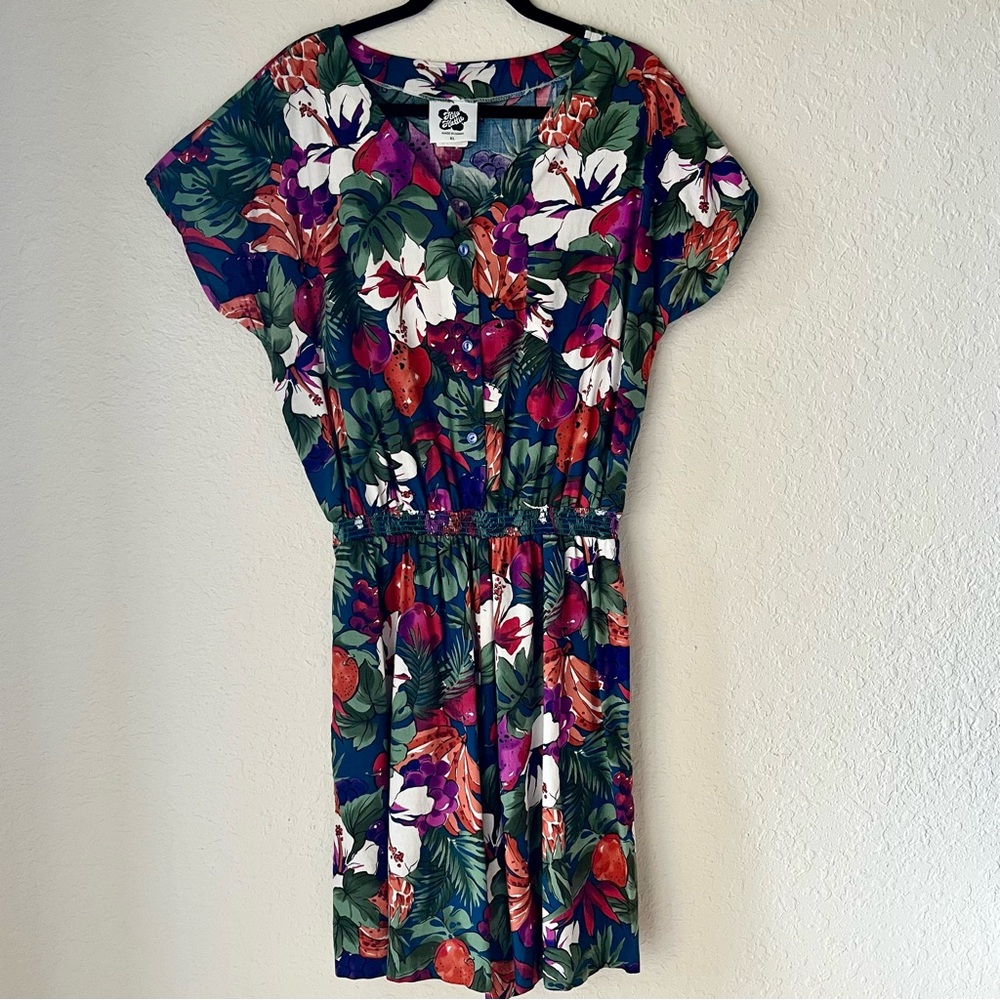 Hilo Hattie Vintage Cotton Hawaiian Romper Jumpsuit Bold Floral Novelty Print